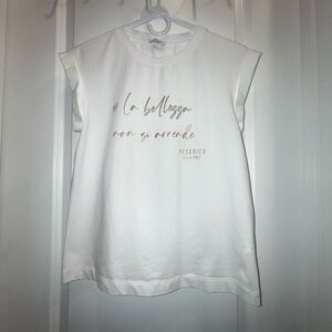 Peserico White Graphic Cap-Sleeve Top